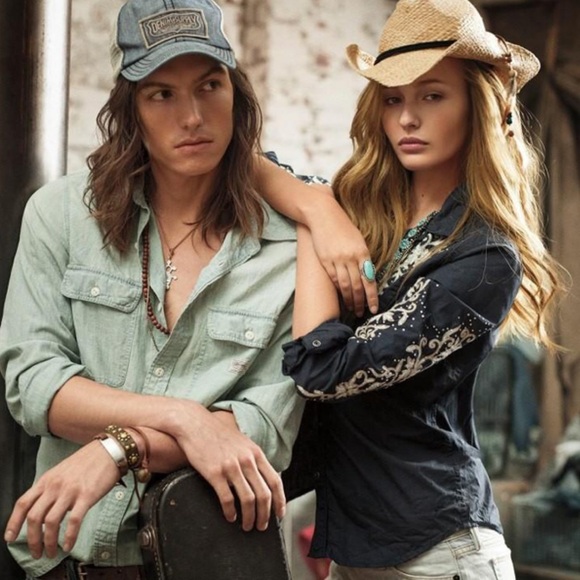 Denim & Supply Ralph Lauren Cowboy Western Embellished Navy Shirt - Picture 14 of 15